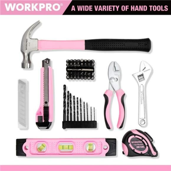 WORKPRO 12V Pink Cordless Drill Driver Hand Tool Set, 14-inch Storage Bag, Pink - Picture 2 of 6